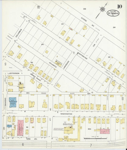 Sanborn Fire Insurance Map from Saint Marys, Elk County, Pennsylvania (1915), Sheet #0010 - Historic Sanborn Fire Insurance Map Print, vintage old map wall art, antique decor, genealogy gift, Pennsylvania Pennsylvania map