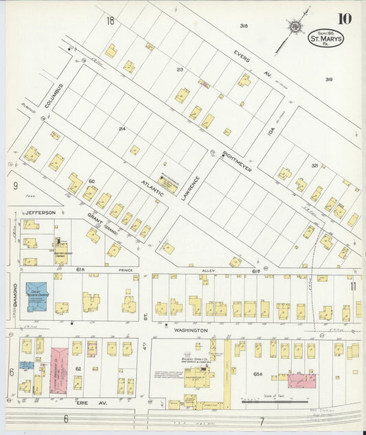 Sanborn Fire Insurance Map from Saint Marys, Elk County, Pennsylvania (1915), Sheet #0010 - Historic Sanborn Fire Insurance Map Print, vintage old map wall art, antique decor, genealogy gift, Pennsylvania Pennsylvania map