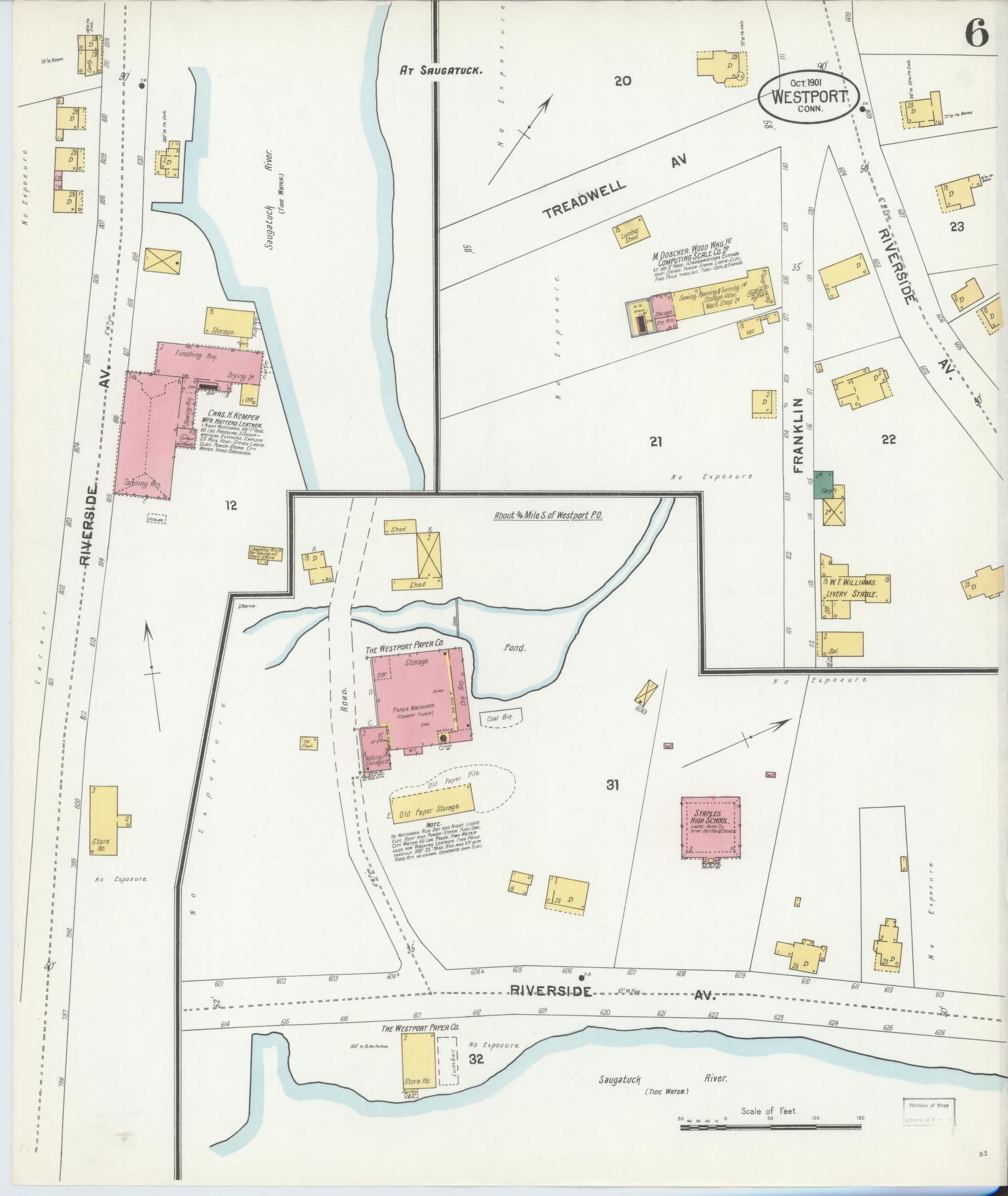 Sanborn Fire Insurance Map from Westport, Fairfield County, Connecticut (1901), Sheet #0006 - Complete Map Set gallery image, historic Sanborn map, vintage wall art, Connecticut Connecticut