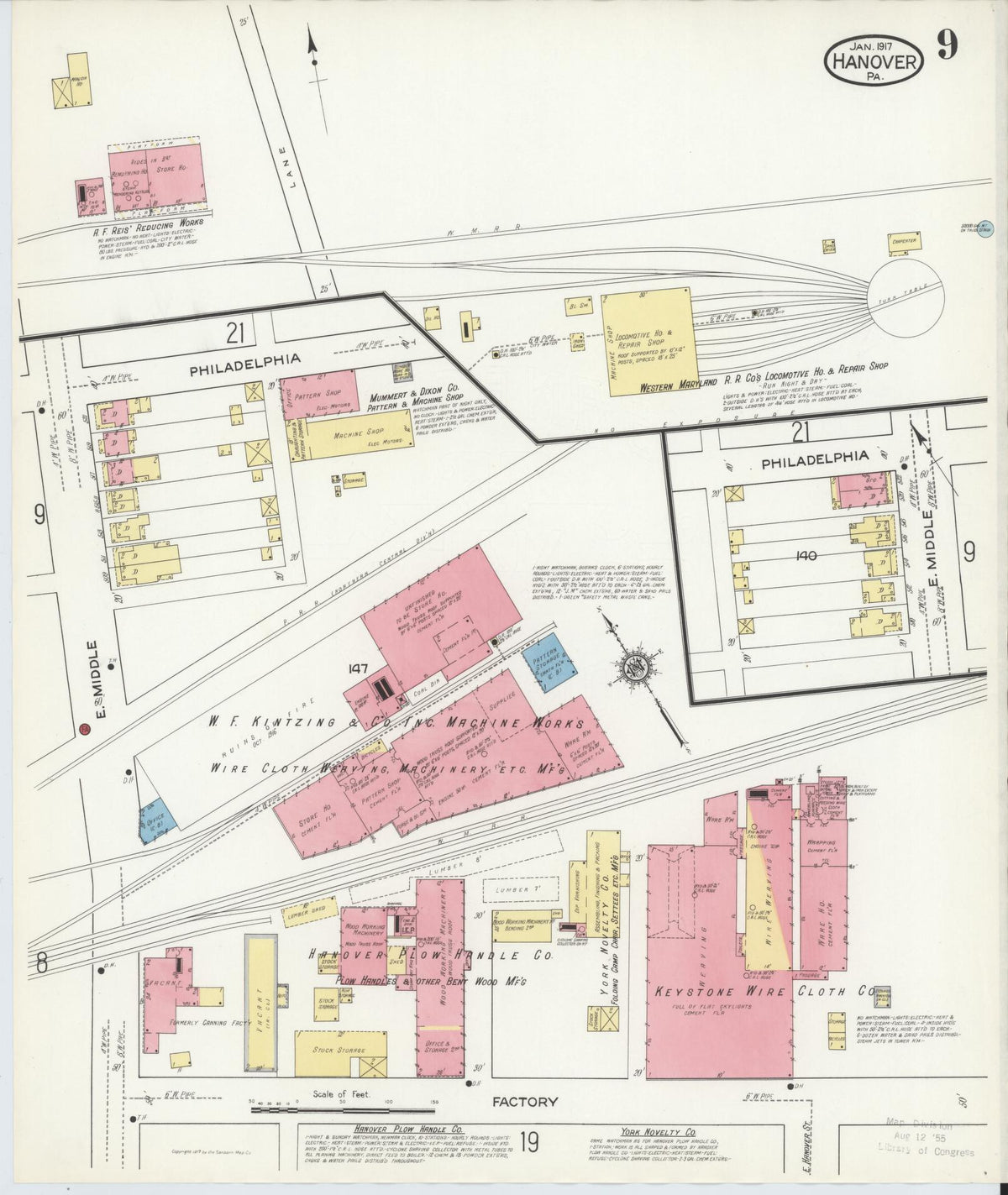 Sanborn Fire Insurance Map from Hanover, York County, Pennsylvania (1917), Sheet #0009 - Complete Map Set gallery image, historic Sanborn map, vintage wall art, Pennsylvania Pennsylvania