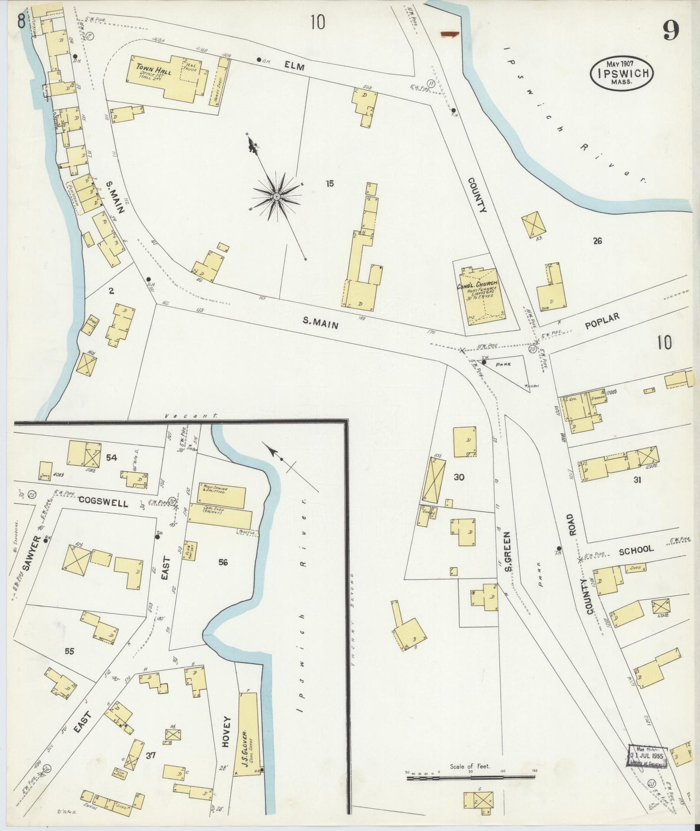 Sanborn Fire Insurance Map from Ipswich, Essex County, Massachusetts (1907), Sheet #0009 - Complete Map Set gallery image, historic Sanborn map, vintage wall art, Massachusetts Massachusetts