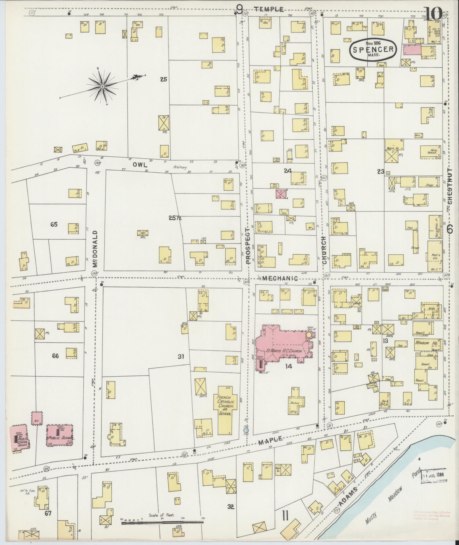 Sanborn Fire Insurance Map from Spencer, Worcester County, Massachusetts (1896), Sheet #0010 - Complete Map Set gallery image, historic Sanborn map, vintage wall art, Massachusetts Massachusetts