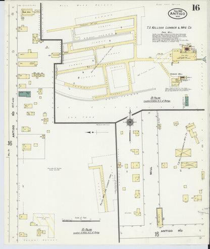 Sanborn Fire Insurance Map from Antigo, Langlade County, Wisconsin (1909), Sheet #0016 - Historic Sanborn Fire Insurance Map Print, vintage old map wall art, antique decor, genealogy gift, Wisconsin Wisconsin map