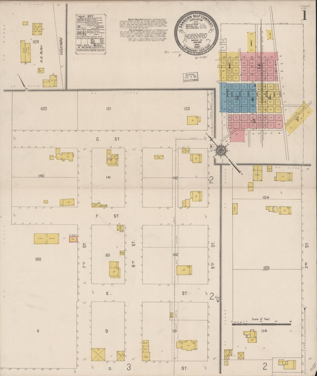 Sanborn Fire Insurance Map from Hubbard, Marion County, Oregon (1922), Sheet #0001 - Historic Sanborn Fire Insurance Map Print, vintage old map wall art, antique decor, genealogy gift, Oregon Oregon map