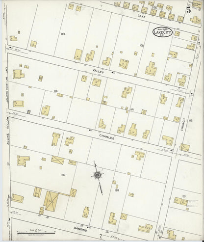 Sanborn Fire Insurance Map from Lake City, Florence County, South Carolina (1920), Sheet #0005 - Complete Map Set gallery image, historic Sanborn map, vintage wall art, South Carolina South Carolina