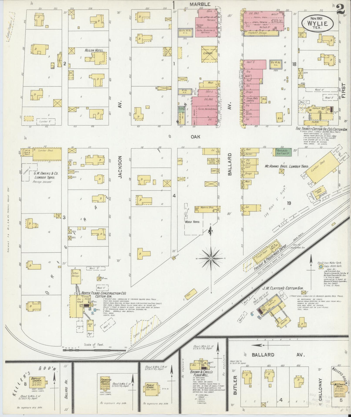 Sanborn Fire Insurance Map from Wylie, Collin County, Texas (1901), Sheet #0002 - Complete Map Set gallery image, historic Sanborn map, vintage wall art, Texas Texas
