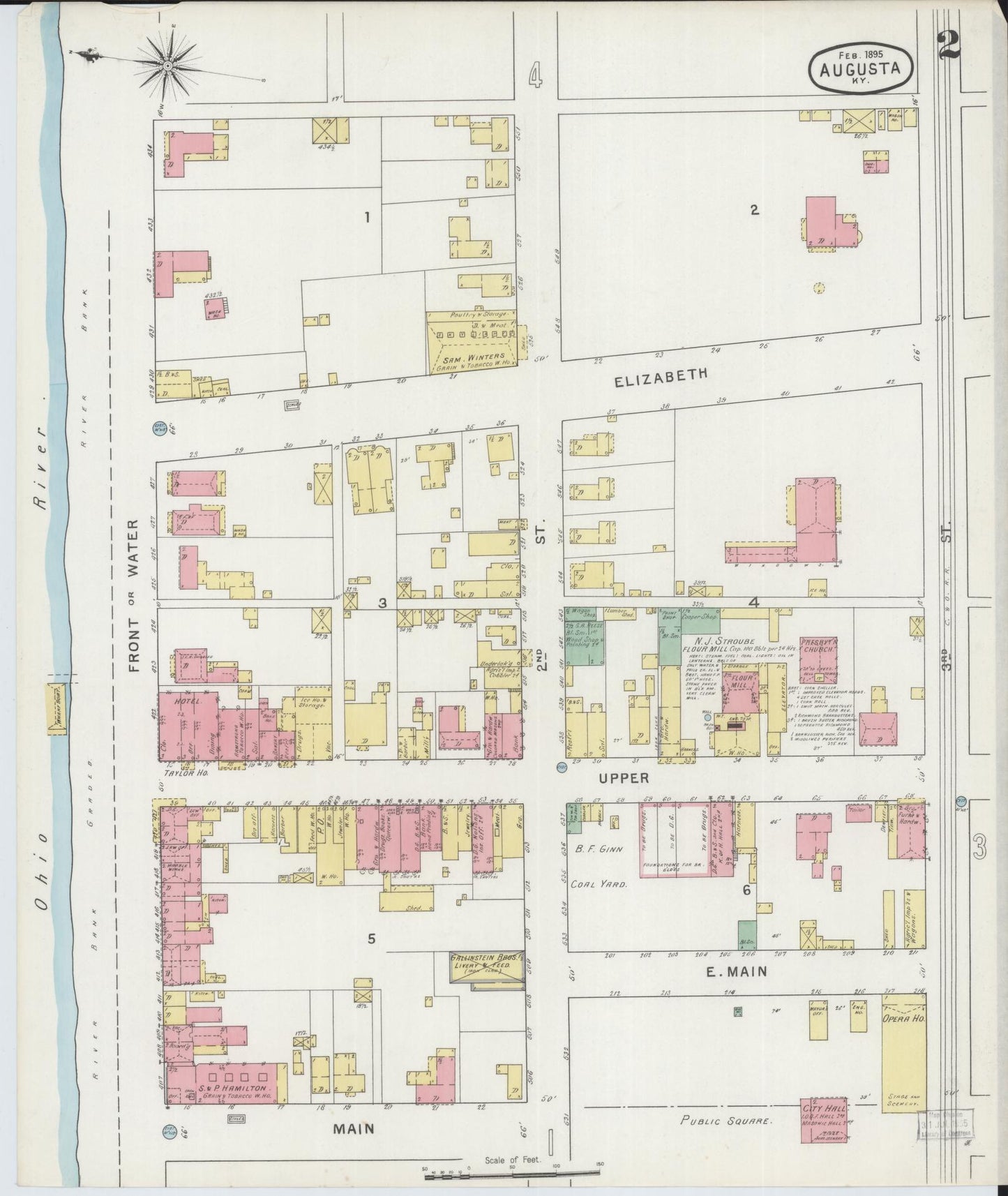 Sanborn Fire Insurance Map from Augusta, Bracken County, Kentucky (1895), Sheet #0002 - Historic Sanborn Fire Insurance Map Print, vintage old map wall art, antique decor, genealogy gift, Kentucky Kentucky map