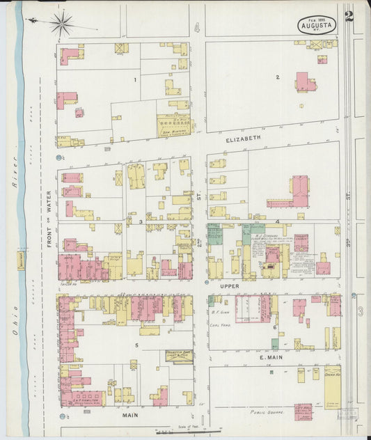 Sanborn Fire Insurance Map from Augusta, Bracken County, Kentucky (1895), Sheet #0002 - Historic Sanborn Fire Insurance Map Print, vintage old map wall art, antique decor, genealogy gift, Kentucky Kentucky map