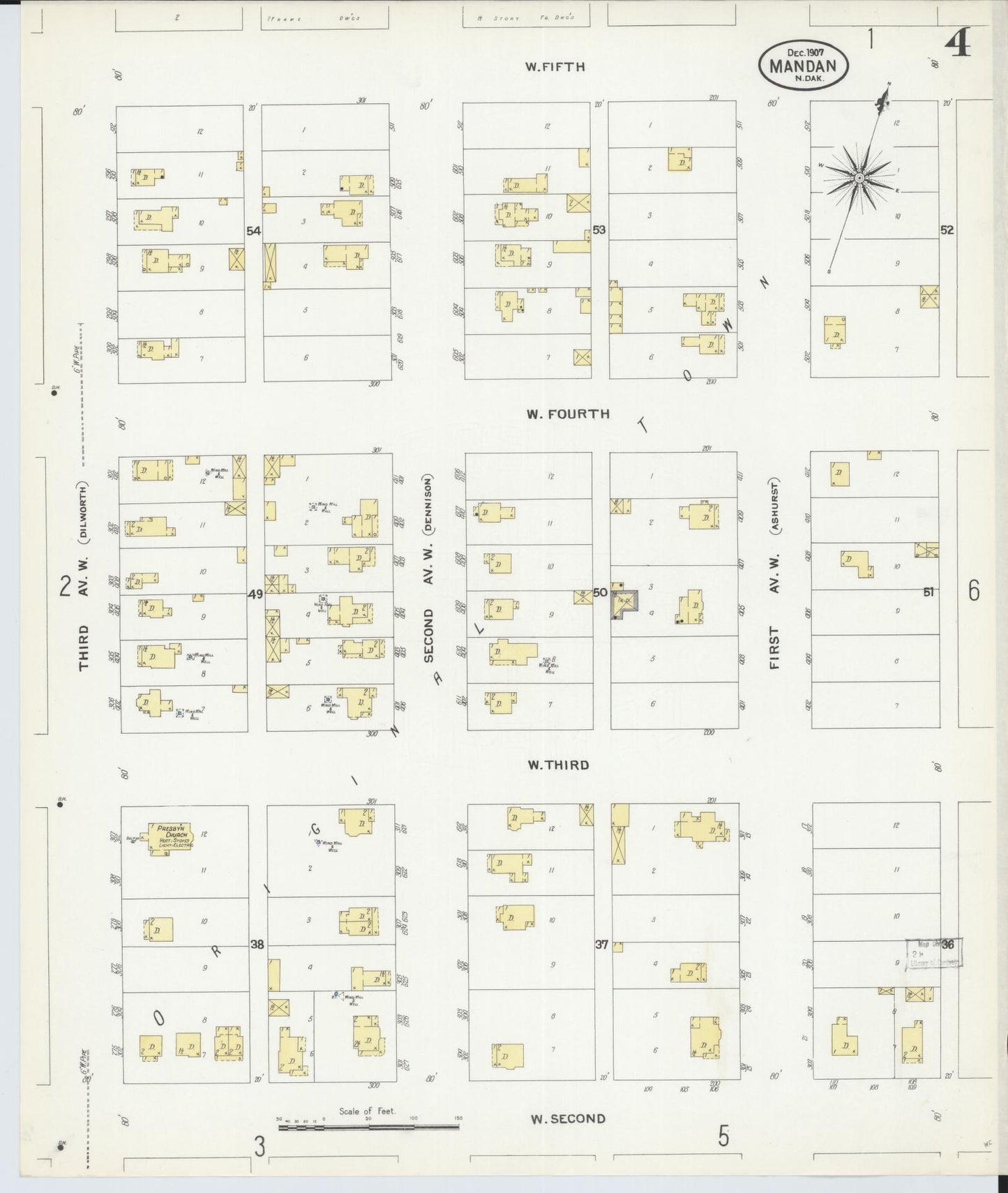 Sanborn Fire Insurance Map from Mandan, Morton County, North Dakota (1907), Sheet #0004 - Complete Map Set gallery image, historic Sanborn map, vintage wall art, North Dakota North Dakota