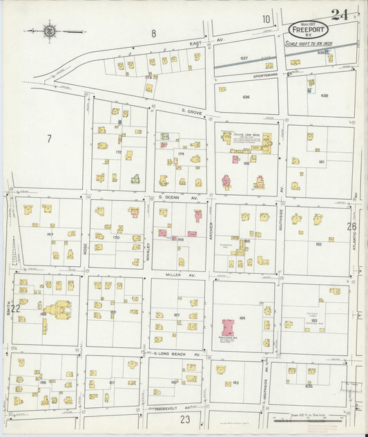 Sanborn Fire Insurance Map from Freeport, Nassau County, New York (1917), Sheet #0024 - Historic Sanborn Fire Insurance Map Print, vintage old map wall art, antique decor, genealogy gift, New York New York map