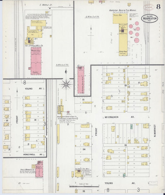 Sanborn Fire Insurance Map from Hoopeston, Vermilion County, Illinois (1899), Sheet #0008 - Historic Sanborn Fire Insurance Map Print, vintage old map wall art, antique decor, genealogy gift, Illinois Illinois map