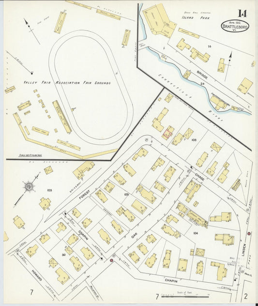 Sanborn Fire Insurance Map from Brattleboro, Windham County, Vermont (1912), Sheet #0014 - Historic Sanborn Fire Insurance Map Print, vintage old map wall art, antique decor, genealogy gift, Vermont Vermont map