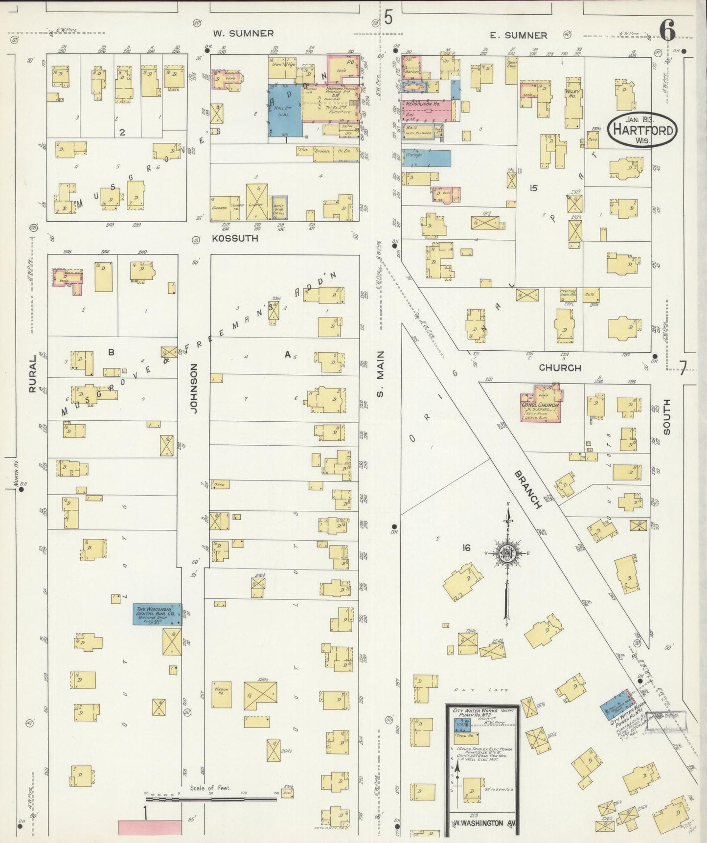 Sanborn Fire Insurance Map from Hartford, Washington County, Wisconsin (1913), Sheet #0006 - Complete Map Set gallery image, historic Sanborn map, vintage wall art, Wisconsin Wisconsin