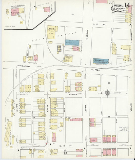 Sanborn Fire Insurance Map from Lebanon, Lebanon County, Pennsylvania (1912), Sheet #0014 - Historic Sanborn Fire Insurance Map Print, vintage old map wall art, antique decor, genealogy gift, Pennsylvania Pennsylvania map