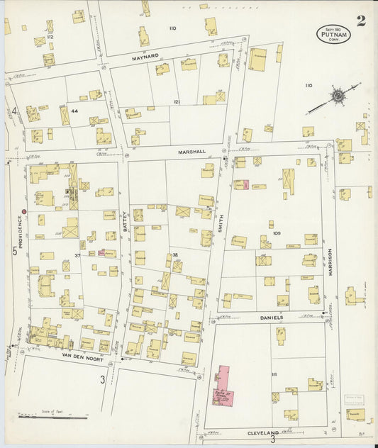 Sanborn Fire Insurance Map from Putnam, Windham County, Connecticut (1910), Sheet #0002 - Historic Sanborn Fire Insurance Map Print, vintage old map wall art, antique decor, genealogy gift, Connecticut Connecticut map