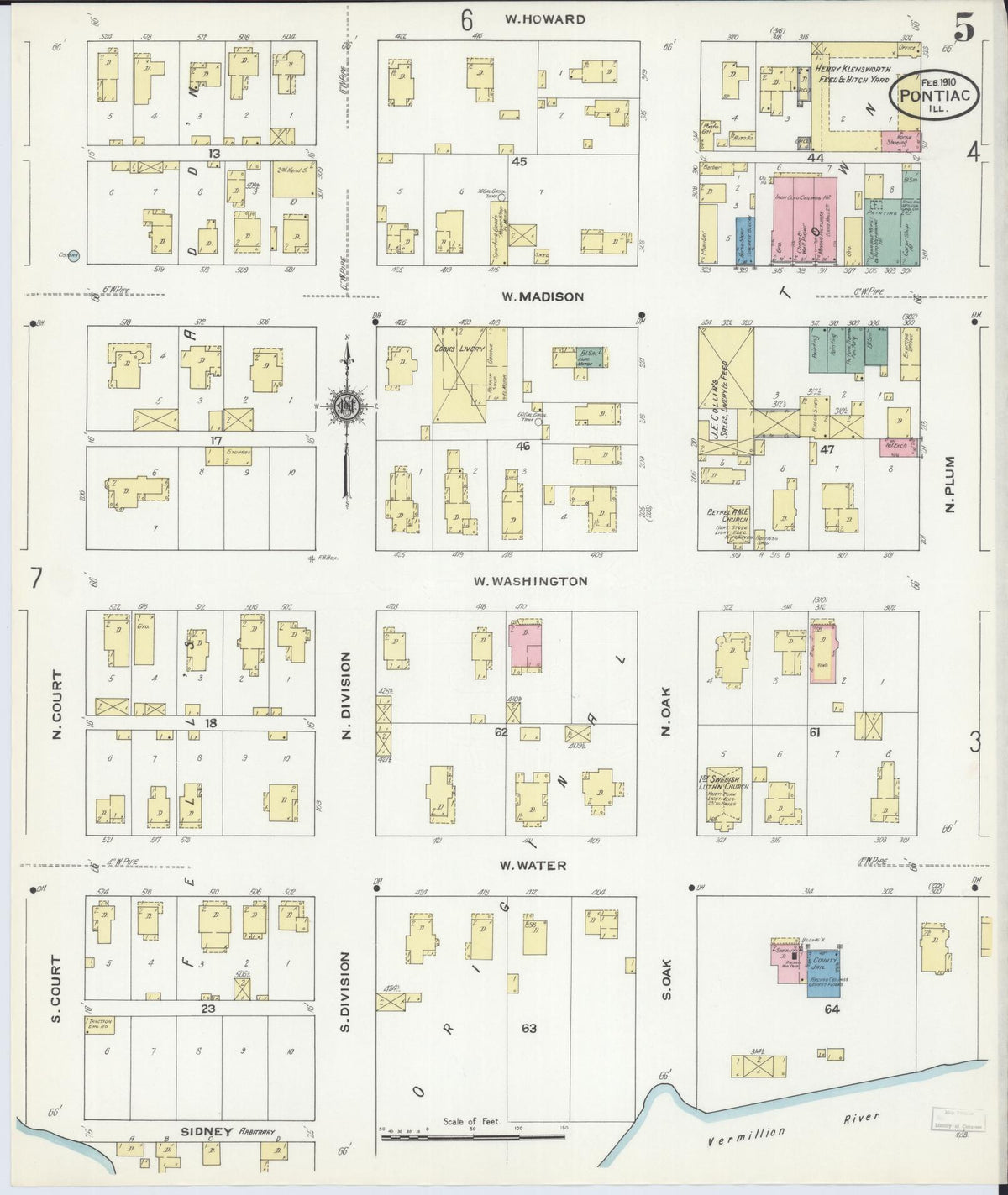 Sanborn Fire Insurance Map from Pontiac, Livingston County, Illinois (1910), Sheet #0005 - Complete Map Set gallery image, historic Sanborn map, vintage wall art, Illinois Illinois