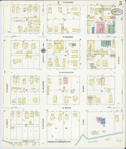Sanborn Fire Insurance Map from Pontiac, Livingston County, Illinois (1910), Sheet #0005 - Complete Map Set gallery image, historic Sanborn map, vintage wall art, Illinois Illinois
