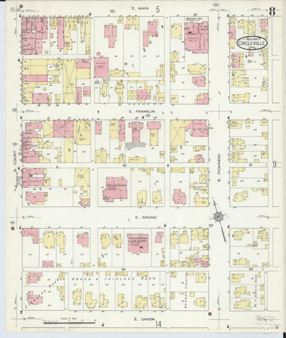 Sanborn Fire Insurance Map from Circleville, Pickaway County, Ohio (1914), Sheet #0008 - Historic Sanborn Fire Insurance Map Print, vintage old map wall art, antique decor, genealogy gift, Ohio Ohio map