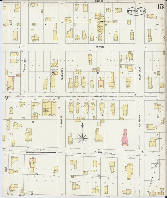Sanborn Fire Insurance Map from Stevens Point, Portage County, Wisconsin (1898), Sheet #0015 - Historic Sanborn Fire Insurance Map Print, vintage old map wall art, antique decor, genealogy gift, Wisconsin Wisconsin map