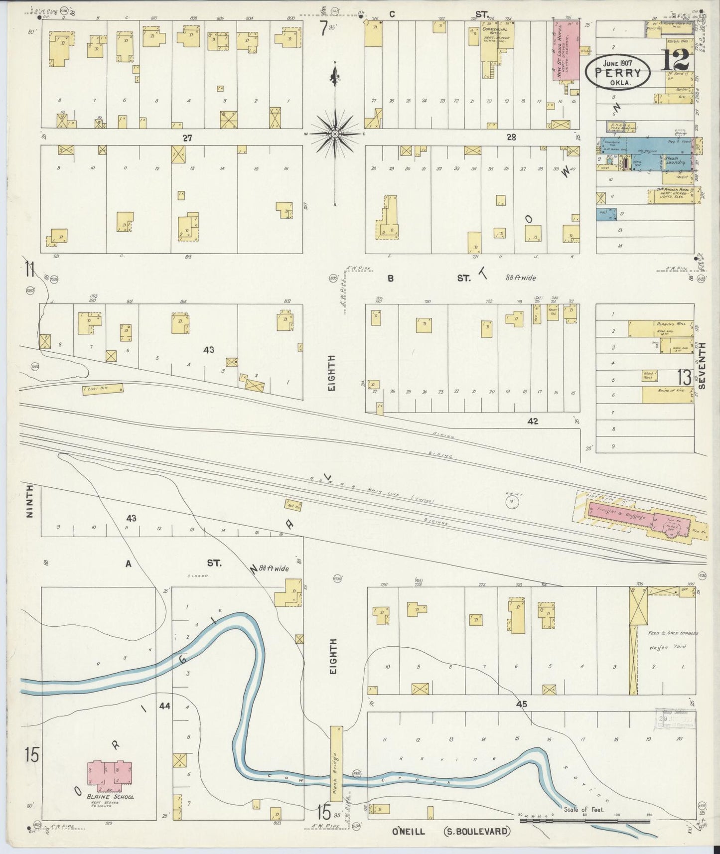 Sanborn Fire Insurance Map from Perry, Noble County, Oklahoma (1907), Sheet #0012 - Complete Map Set gallery image, historic Sanborn map, vintage wall art, Oklahoma Oklahoma