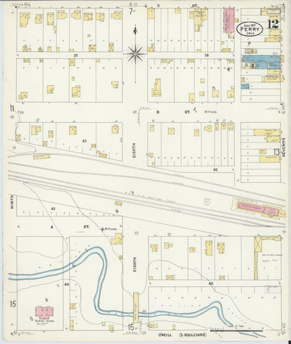 Sanborn Fire Insurance Map from Perry, Noble County, Oklahoma (1907), Sheet #0012 - Complete Map Set gallery image, historic Sanborn map, vintage wall art, Oklahoma Oklahoma