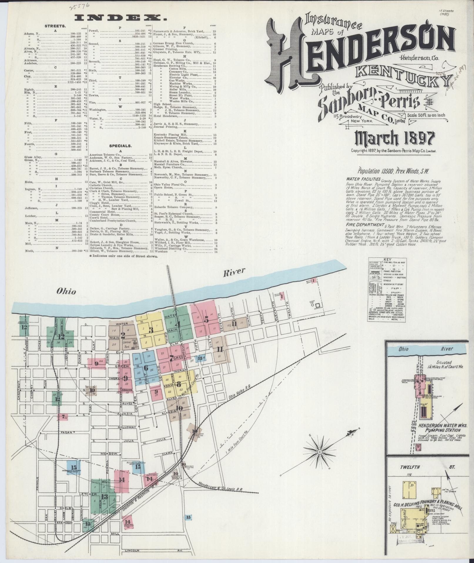 Sanborn Fire Insurance Map from Henderson, Henderson County, Kentucky. (1897) – Historic Sanborn Fire Insurance Map Print
