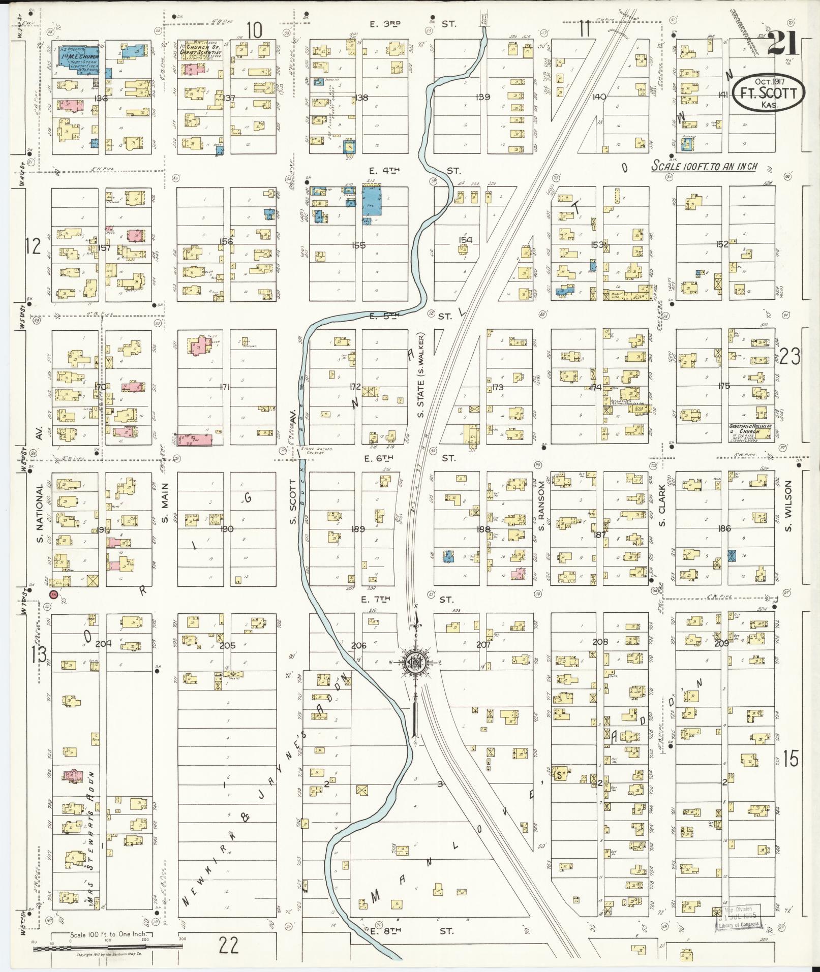 Sanborn Fire Insurance Map from Fort Scott, Bourbon County, Kansas (1917), Sheet #0021 - Complete Map Set gallery image, historic Sanborn map, vintage wall art, Kansas Kansas