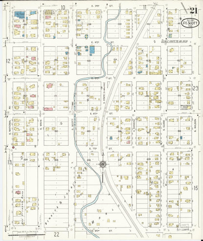 Sanborn Fire Insurance Map from Fort Scott, Bourbon County, Kansas (1917), Sheet #0021 - Complete Map Set gallery image, historic Sanborn map, vintage wall art, Kansas Kansas