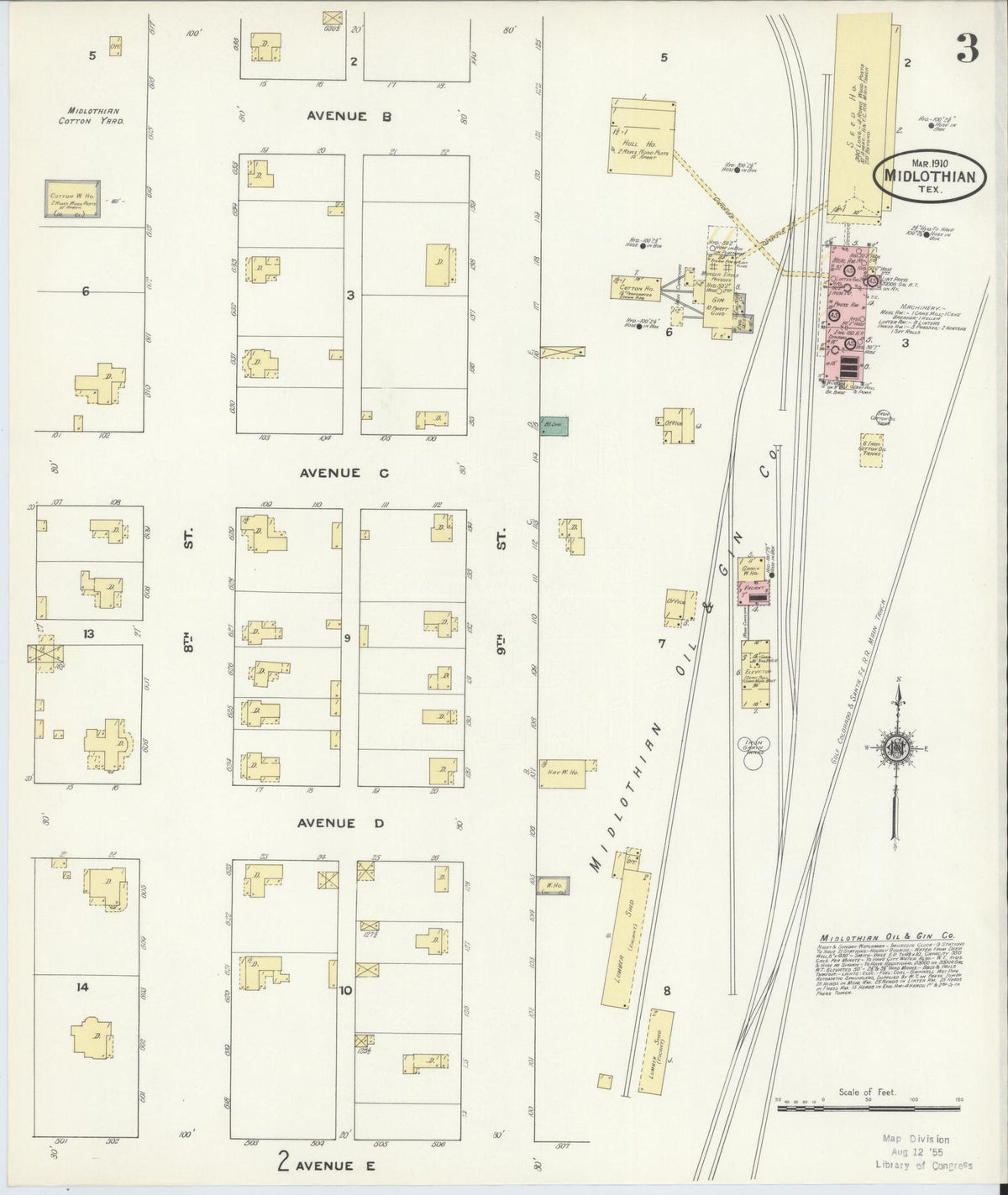 Sanborn Fire Insurance Map from Midlothian, Ellis County, Texas (1910), Sheet #0003 - Complete Map Set gallery image, historic Sanborn map, vintage wall art, Texas Texas
