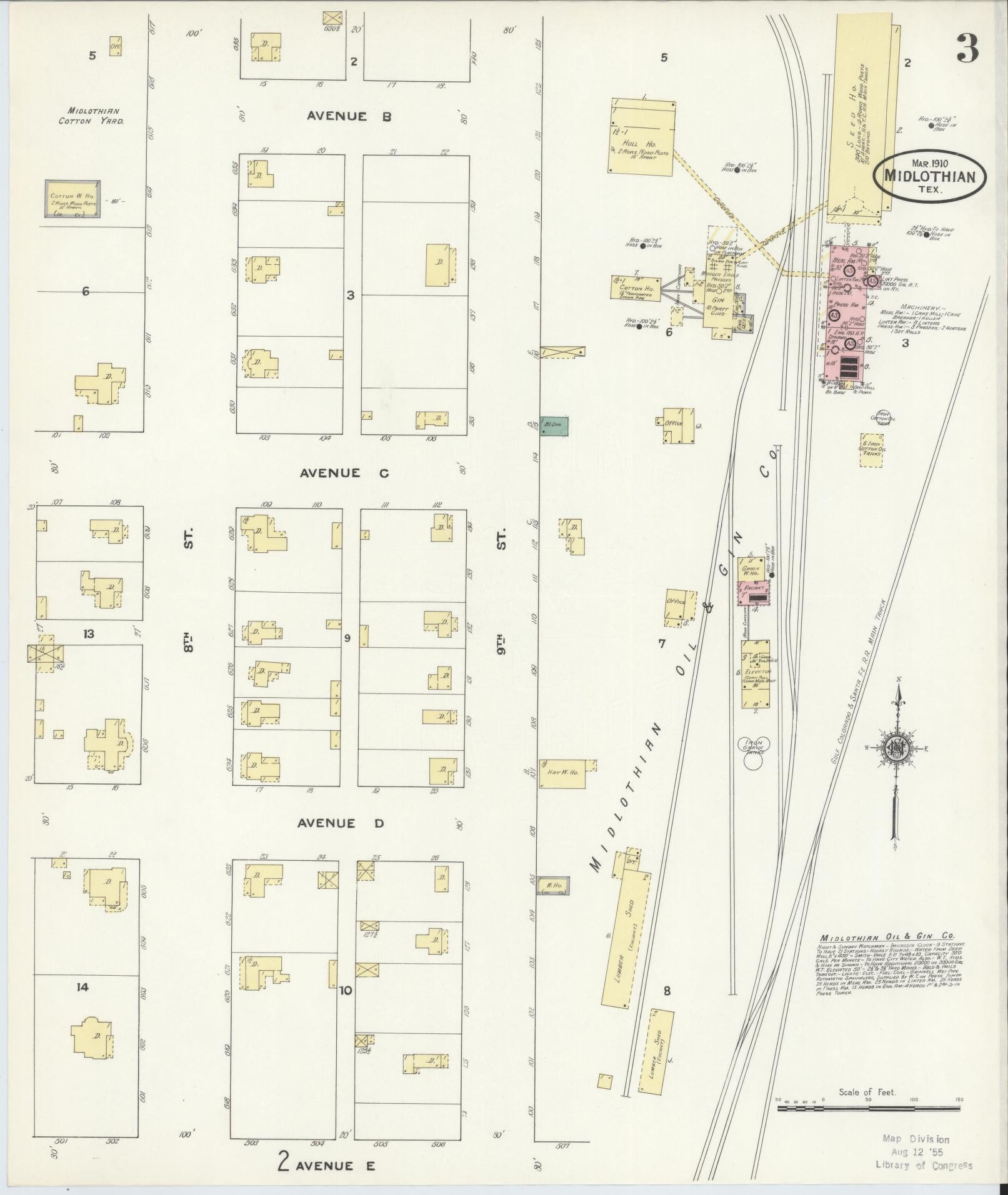 Sanborn Fire Insurance Map from Midlothian, Ellis County, Texas (1910), Sheet #0003 - Complete Map Set gallery image, historic Sanborn map, vintage wall art, Texas Texas