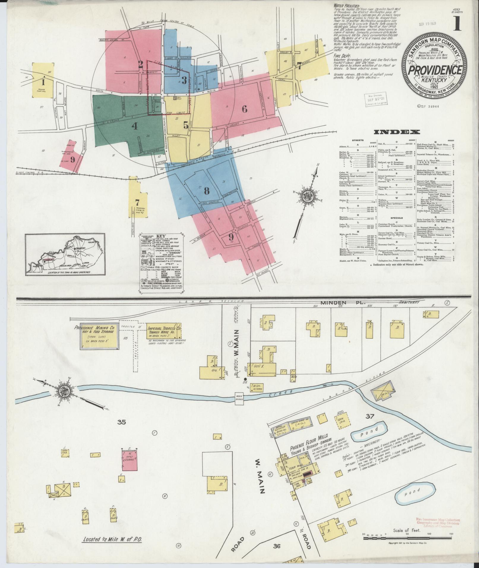 Sanborn Fire Insurance Map from Providence, Webster County, Kentucky. (1921) – Historic Sanborn Fire Insurance Map Print