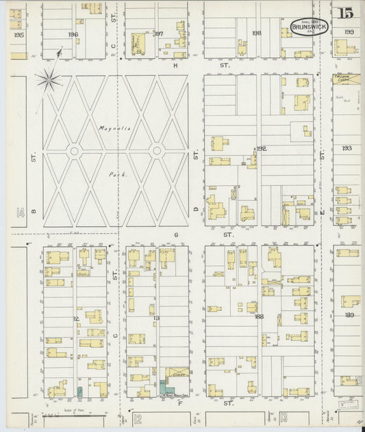 Sanborn Fire Insurance Map from Brunswick, Glynn County, Georgia (1893), Sheet #0015 - Historic Sanborn Fire Insurance Map Print, vintage old map wall art, antique decor, genealogy gift, Georgia Georgia map
