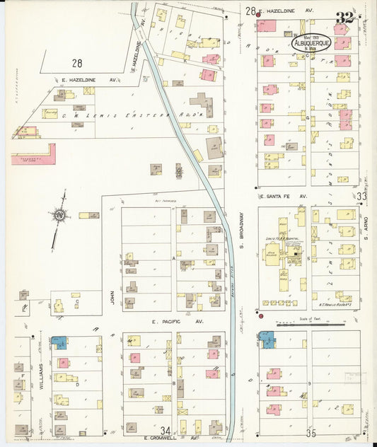 Sanborn Fire Insurance Map from Albuquerque, Bernalillo County, New Mexico (1913), Sheet #0032 - Historic Sanborn Fire Insurance Map Print, vintage old map wall art, antique decor, genealogy gift, New Mexico New Mexico map