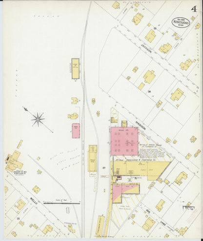 Sanborn Fire Insurance Map from Kosciusko, Attala County, Mississippi (1902), Sheet #0004 - Complete Map Set gallery image, historic Sanborn map, vintage wall art, Mississippi Mississippi