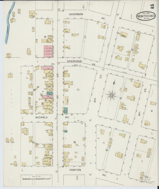 Sanborn Fire Insurance Map from Montevideo, Chippewa County, Minnesota (1893), Sheet #0002 - Historic Sanborn Fire Insurance Map Print, vintage old map wall art, antique decor, genealogy gift, Minnesota Minnesota map