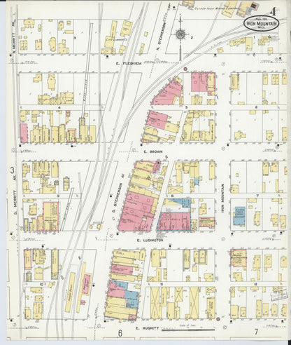 Sanborn Fire Insurance Map from Iron Mountain, Dickinson County, Michigan (1911), Sheet #0004 - Historic Sanborn Fire Insurance Map Print, vintage old map wall art, antique decor, genealogy gift, Michigan Michigan map