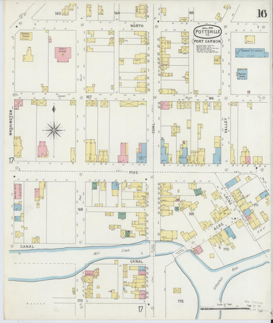 Sanborn Fire Insurance Map from Pottsville, Schuylkill County, Pennsylvania (1895), Sheet #0016 - Historic Sanborn Fire Insurance Map Print, vintage old map wall art, antique decor, genealogy gift, Pennsylvania Pennsylvania map