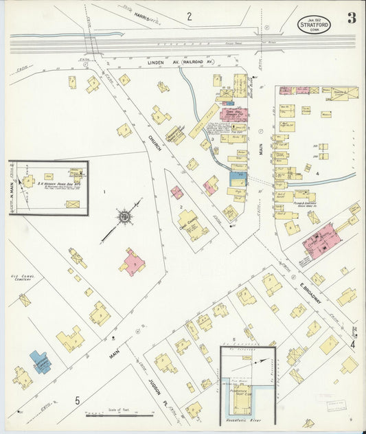 Sanborn Fire Insurance Map from Stratford, Fairfield County, Connecticut (1912), Sheet #0003 - Historic Sanborn Fire Insurance Map Print, vintage old map wall art, antique decor, genealogy gift, Connecticut Connecticut map