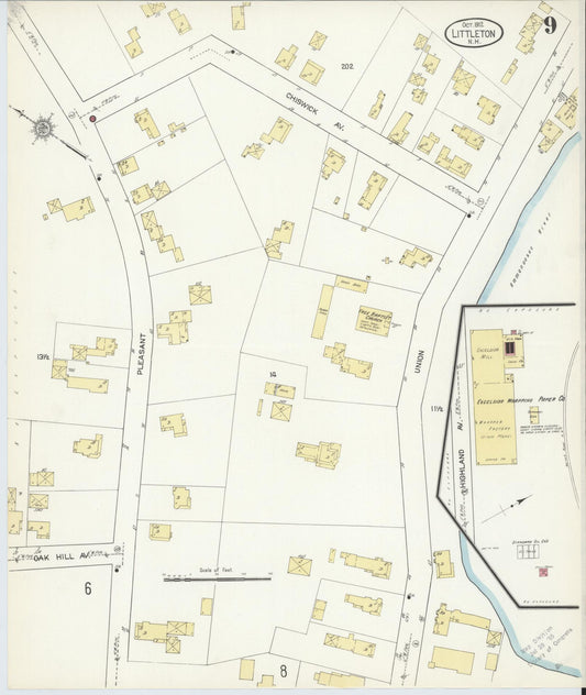 Sanborn Fire Insurance Map from Littleton, Grafton County, New Hampshire (1912), Sheet #0009 - Historic Sanborn Fire Insurance Map Print, vintage old map wall art, antique decor, genealogy gift, New Hampshire New Hampshire map