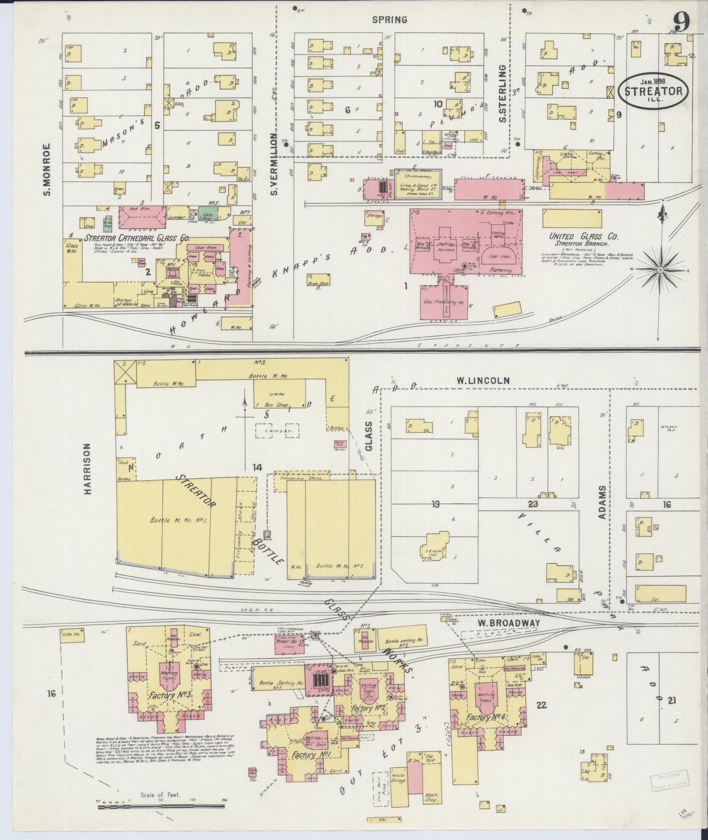 Sanborn Fire Insurance Map from Streator, La Salle County, Illinois (1898), Sheet #0009 - Complete Map Set gallery image, historic Sanborn map, vintage wall art, Illinois Illinois