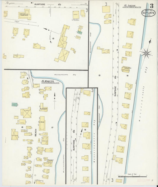 Sanborn Fire Insurance Map from Scituate, Plymouth County, Massachusetts (1908), Sheet #0003 - Historic Sanborn Fire Insurance Map Print, vintage old map wall art, antique decor, genealogy gift, Massachusetts Massachusetts map
