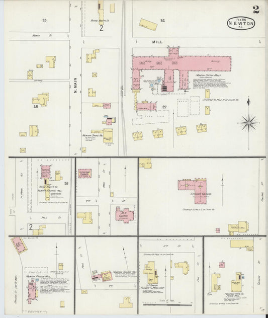 Sanborn Fire Insurance Map from Newton, Catawba County, North Carolina (1896), Sheet #0002 - Historic Sanborn Fire Insurance Map Print, vintage old map wall art, antique decor, genealogy gift, North Carolina North Carolina map