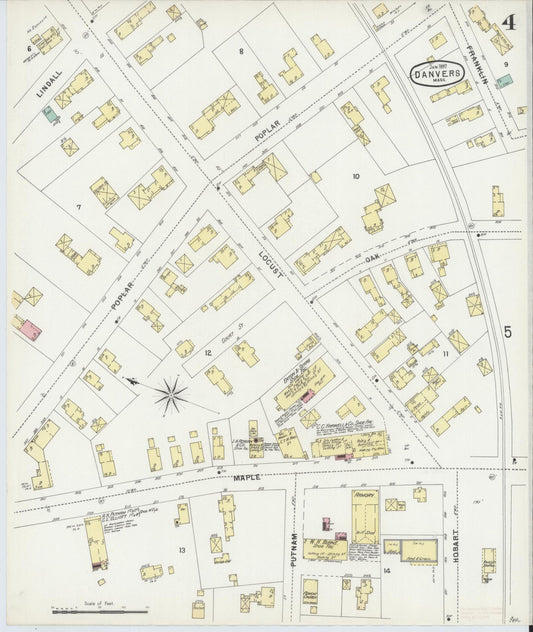 Sanborn Fire Insurance Map from Danvers, Essex County, Massachusetts (1897), Sheet #0004 - Historic Sanborn Fire Insurance Map Print, vintage old map wall art, antique decor, genealogy gift, Massachusetts Massachusetts map