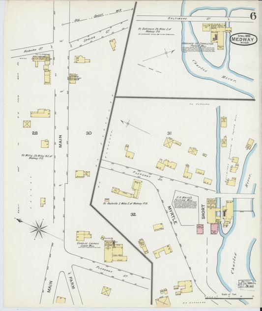 Sanborn Fire Insurance Map from Medway, Norfolk County, Massachusetts (1892), Sheet #0006 - Historic Sanborn Fire Insurance Map Print, vintage old map wall art, antique decor, genealogy gift, Massachusetts Massachusetts map