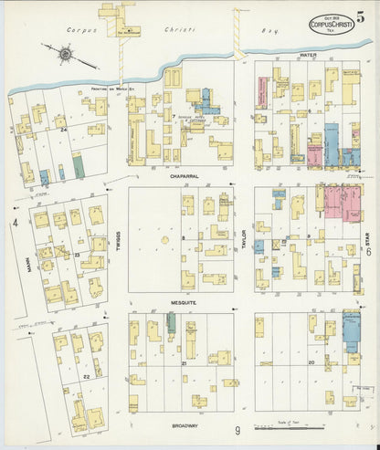 Sanborn Fire Insurance Map from Corpus Christi, Nueces County, Texas (1909), Sheet #0005 - Complete Map Set gallery image, historic Sanborn map, vintage wall art, Texas Texas