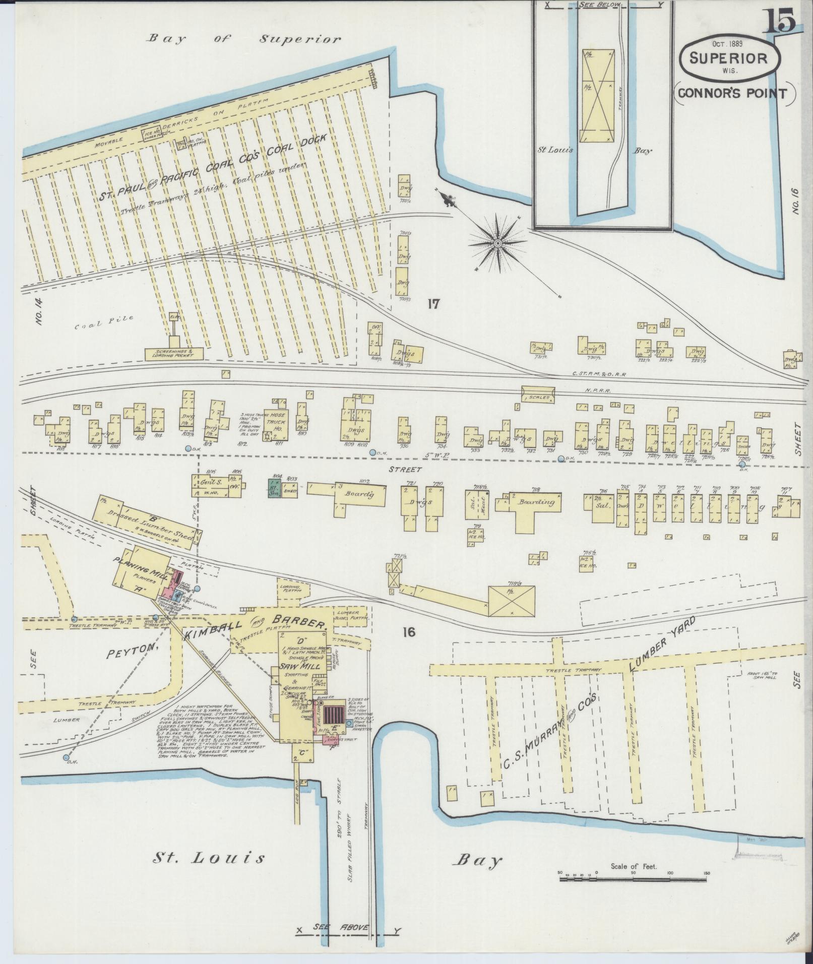 Sanborn Fire Insurance Map from Superior, Douglas County, Wisconsin (1887), Sheet #0015 - Historic Sanborn Fire Insurance Map Print, vintage old map wall art, antique decor, genealogy gift, Wisconsin Wisconsin map