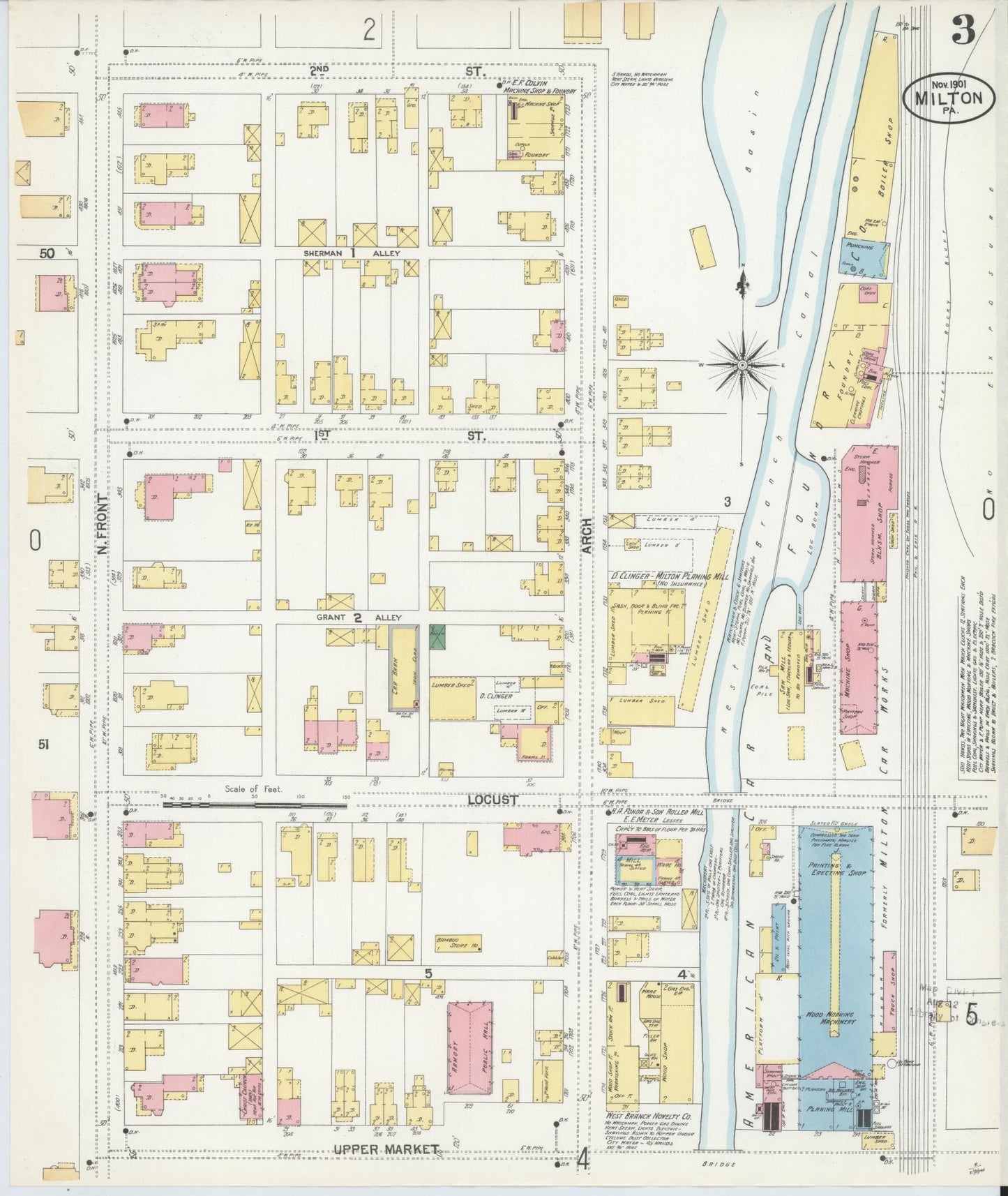 Sanborn Fire Insurance Map from Milton, Northumberland County, Pennsylvania (1901), Sheet #0003 - Complete Map Set gallery image, historic Sanborn map, vintage wall art, Pennsylvania Pennsylvania