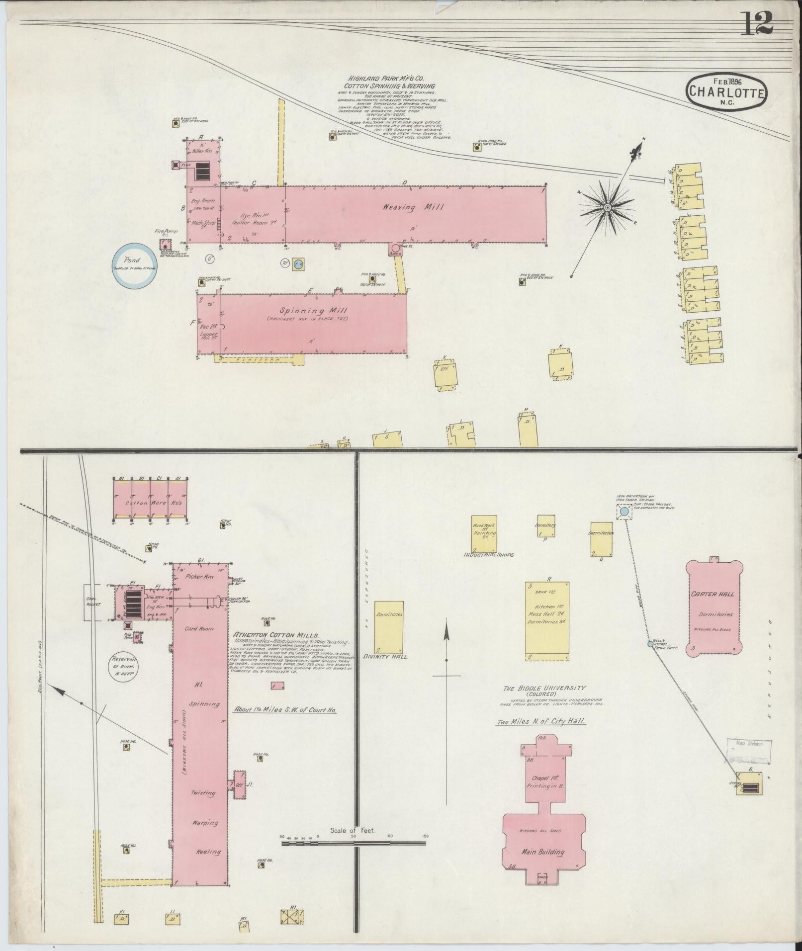 Sanborn Fire Insurance Map from Charlotte, Mecklenburg County, North Carolina (1896), Sheet #0012 - Historic Sanborn Fire Insurance Map Print, vintage old map wall art, antique decor, genealogy gift, North Carolina North Carolina map