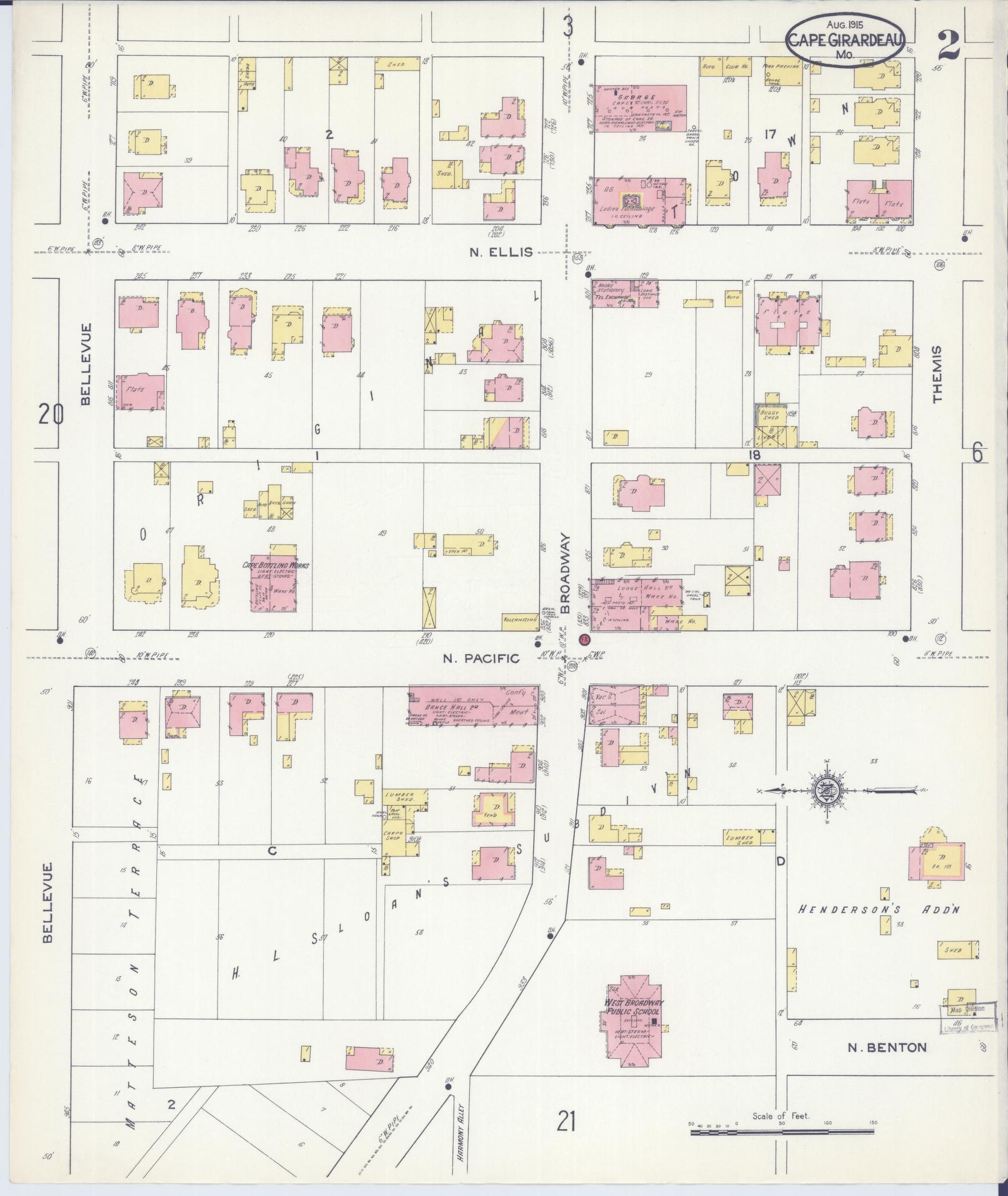 Sanborn Fire Insurance Map from Cape Girardeau, Cape Girardeau County, Missouri (1915), Sheet #0002 - Complete Map Set gallery image, historic Sanborn map, vintage wall art, Missouri Missouri