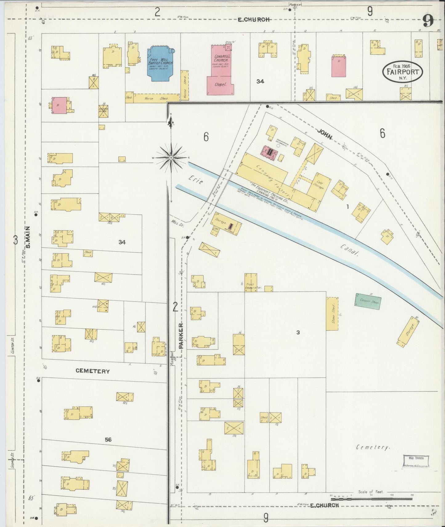 Sanborn Fire Insurance Map from Fairport, Monroe County, New York (1905), Sheet #0009 - Complete Map Set gallery image, historic Sanborn map, vintage wall art, New York New York